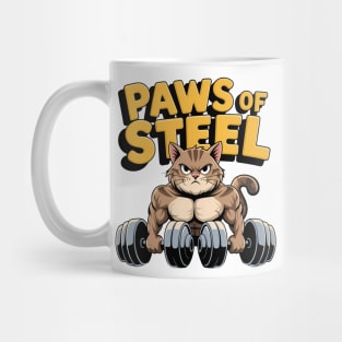 Paws of Steel - Funny Gym Cat Lifting Weights Workout Tee Mug